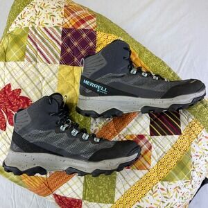 Merrell Womens Hiking Boots Gore Tex Gray Light Blue Sz 7 Waterproof Trail Shoes